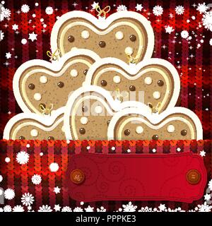 Christmas decorations on handmade knitted background. Stock Vector