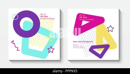 Vector geometric postcard templates in pop art style Stock Vector