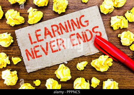 Text sign showing Learning Never Ends. Conceptual photo Life Long Educational and Wellness Opportunities. Stock Photo