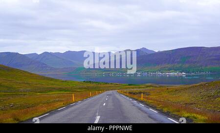 Picturesque view of road to Þingeyri fishing village in Westfjords, Iceland Stock Photo