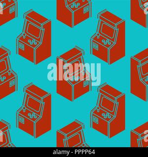 Old Arcade Machine Gaming pattern seamless. Retro Video Game play background Stock Vector