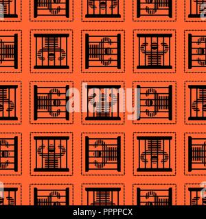 Jail pattern seamless. Prisoner in prison background. Perpetrator and bars on windows. Barbed wire around perimeter Stock Vector