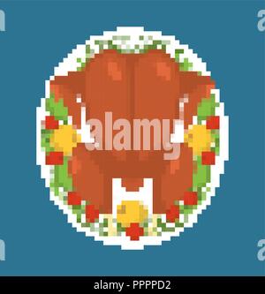 Turkey pixel art. Thanksgiving Day 8 bit. Vector illustration Stock Vector