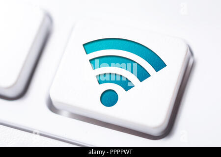 Macro Of A WIFI Icon On A Keyboard Button Stock Photo
