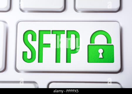 Macro Of The Word SFTP With A Lock Security Icon On A Keyboard Button Stock Photo