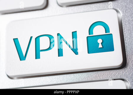 Macro Of The Word VPN With A Lock Security Icon On A Keyboard Button Stock Photo