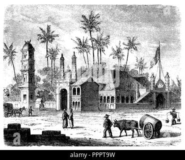 Mosque and Hindu temple in Singapore. After Malay pattern,   1883 Stock Photo