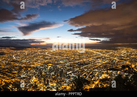 View from Monserrat over Bogota at night Stock Photo