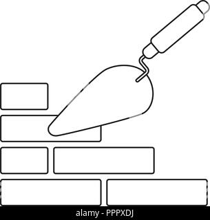 Line art black and white trowel on brick wall Stock Vector