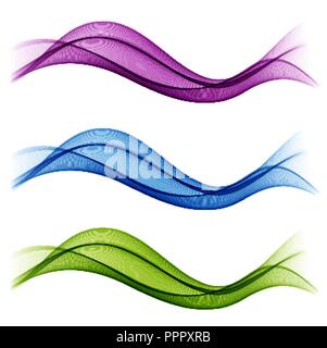 Set of Abstract vector flow transparent color wave. Stock Vector