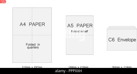 Envelope c6 template for a4, a5 paper. Vector illustration Stock Vector