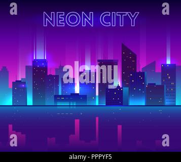 Vector illustration of silhouette of night city street with light ...