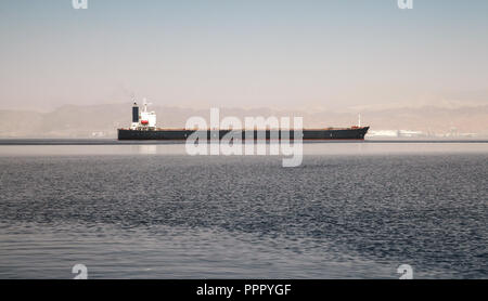 Oil tank ship goes in Gulf of Aqaba, Jordan Stock Photo