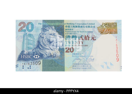 The front of a 20 Hong Kong Dollar bank note Stock Photo