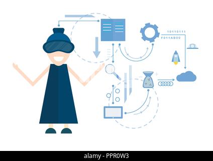 Vector design in concept of Happy Guru Purnima isolated on white background. Character creation in flat style with blue tone. Stock Vector