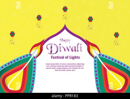 Invitation background for Diwali, festival of lights of Hindu. Vector illustration design in paper cut and craft style. Stock Vector