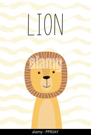 Cute lion. Poster, card for kids. Vector illustration. Stock Vector