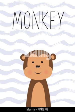 Cute monkey. Poster, card for kids. Vector illustration. Stock Vector