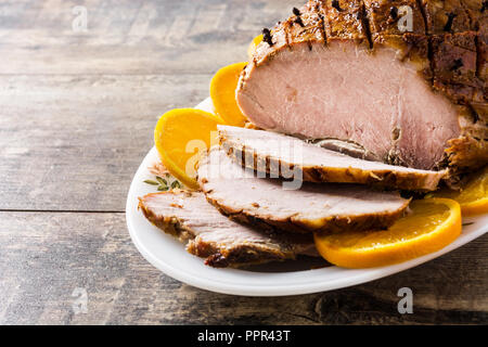 Tradicional homemade honey Glazed Ham for holidays Stock Photo