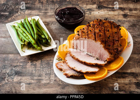 Tradicional homemade honey Glazed Ham for holidays Stock Photo