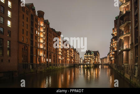 Canal Warehouses in Downtown District of Hamburg Germany, Wasserschloss, Speicherstadt