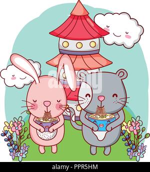 Cute animals with sushi kawaii Stock Vector