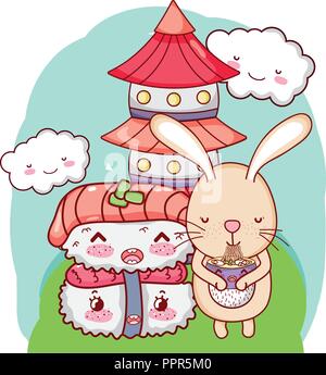 Bunny and food kawaii Stock Vector