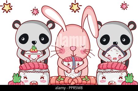 Cute animals with sushi kawaii Stock Vector
