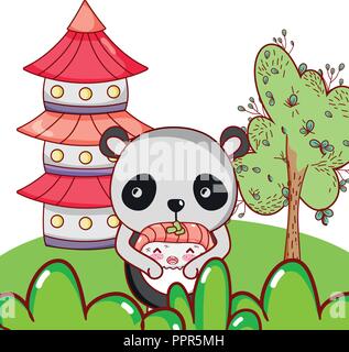 Cute animals with sushi kawaii Stock Vector