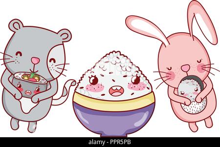 Cute animals with sushi kawaii Stock Vector