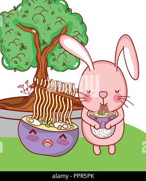Bunny and food kawaii Stock Vector
