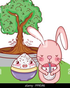 Bunny and food kawaii Stock Vector