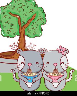 Cats and food kawaii cartoons Stock Vector