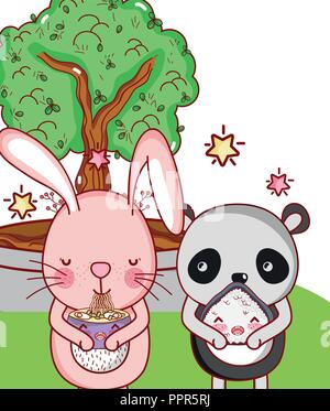 Cute animals with sushi kawaii Stock Vector