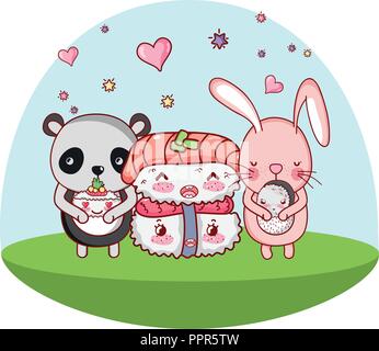 Cute animals with sushi kawaii Stock Vector