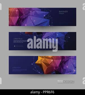 Abstract Molecules banners set with Lines,Geometric,Polygon. Vector design network communication background. Futuristic digital science technology con Stock Vector