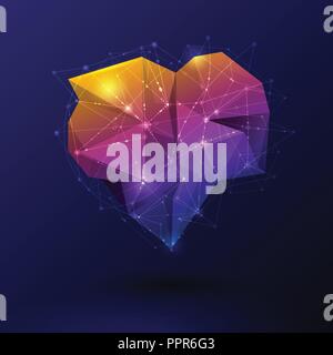 Abstract Molecules with line, node, geometric, low poly tree, polygon and triangle. Vector design network connection technology on dark blue backgroun Stock Vector
