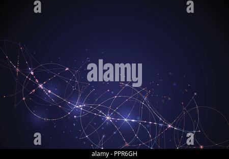 Illustration Abstract Molecules with Circles, Lines, Geometric, Polygon, Triangle pattern. Vector design network communication technology on dark blue Stock Vector