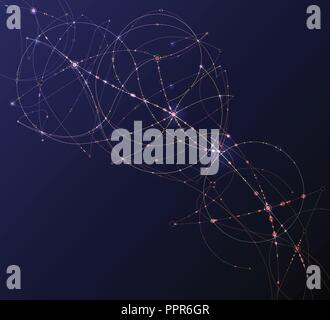 Illustration Abstract Molecules with Circles, Lines, Geometric, Polygon, Triangle pattern. Vector design network communication technology on dark blue Stock Vector