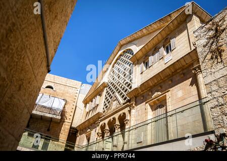 HEBRON, ISRAEL. September 25, 2018. The facade of the famous Beit Hadassah building. It is historic hospital and the center of the Jewish community. Stock Photo