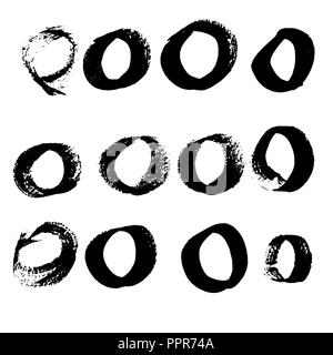 Grunge circles elements set. Ink dry brush round shapes. Vector illustration. Stock Vector