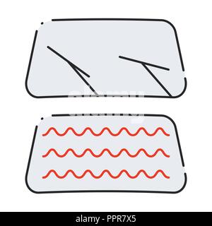 Set of car windshield icons. Wipers and heated glass. Vector illustration. Stock Vector