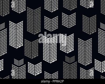 Seamless night city window pattern. Skyscrapers, isometric city buildings, metropolis. Vector illustration Stock Vector