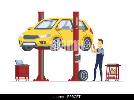 Tire service - modern vector cartoon character illustration Stock Vector