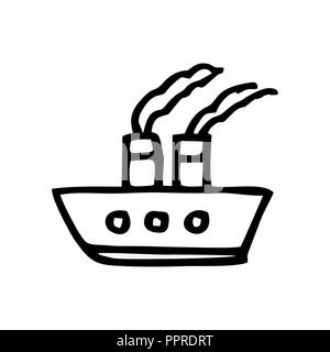 Freehand illustration of a ship. Black outlines on white background. Stock Vector