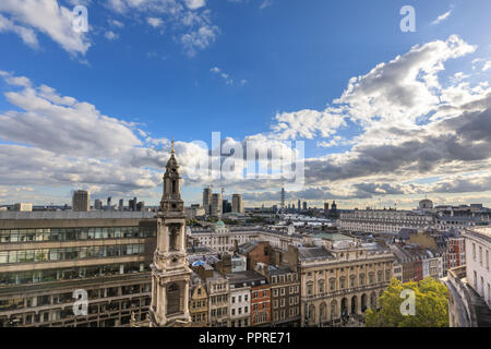 Panoramic view across central London rooftops with St Mary le Strand church tower, Strand, London, UK Stock Photo