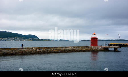 Lighthouse in  Alesund town and port, Norway, at the entrance to the Geirangerfjord,  renowned for its beautiful Art Nouveau buildings. Stock Photo