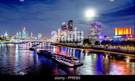 Moonlight Over the City Of London from Waterloo Bridge UK Stock Photo