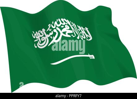 Waving Saudi Arabian Flag. Vector illustration for your design. Stock Vector