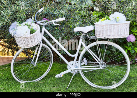 Beautiful white bicycle with a classic and vintage design Stock Photo Alamy